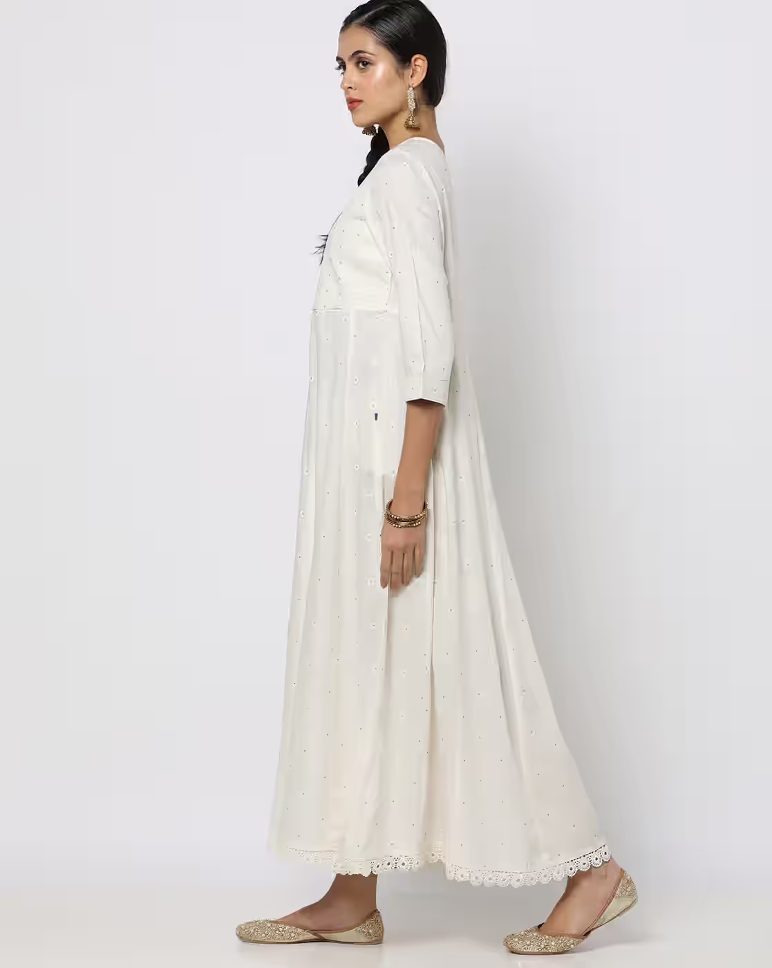Embroidered Anarkali Kurta - AVAASA MIX N' MATCH Off White