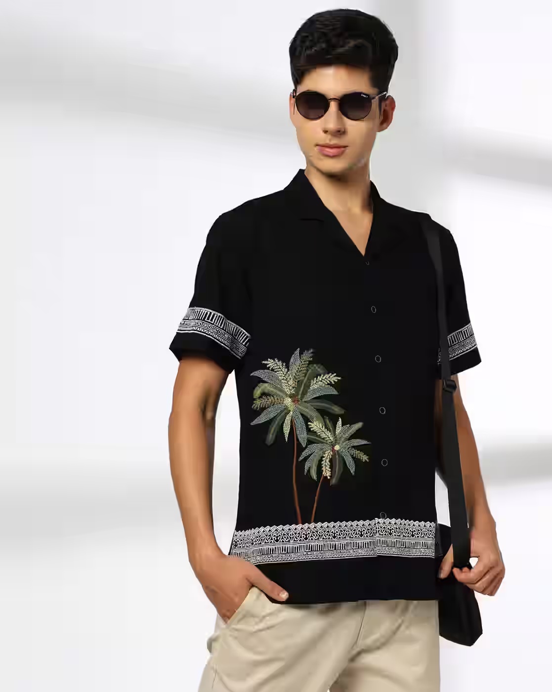 Men Embroidered Slim Fit Shirt - NETPLAY Jet Black - TRENDS