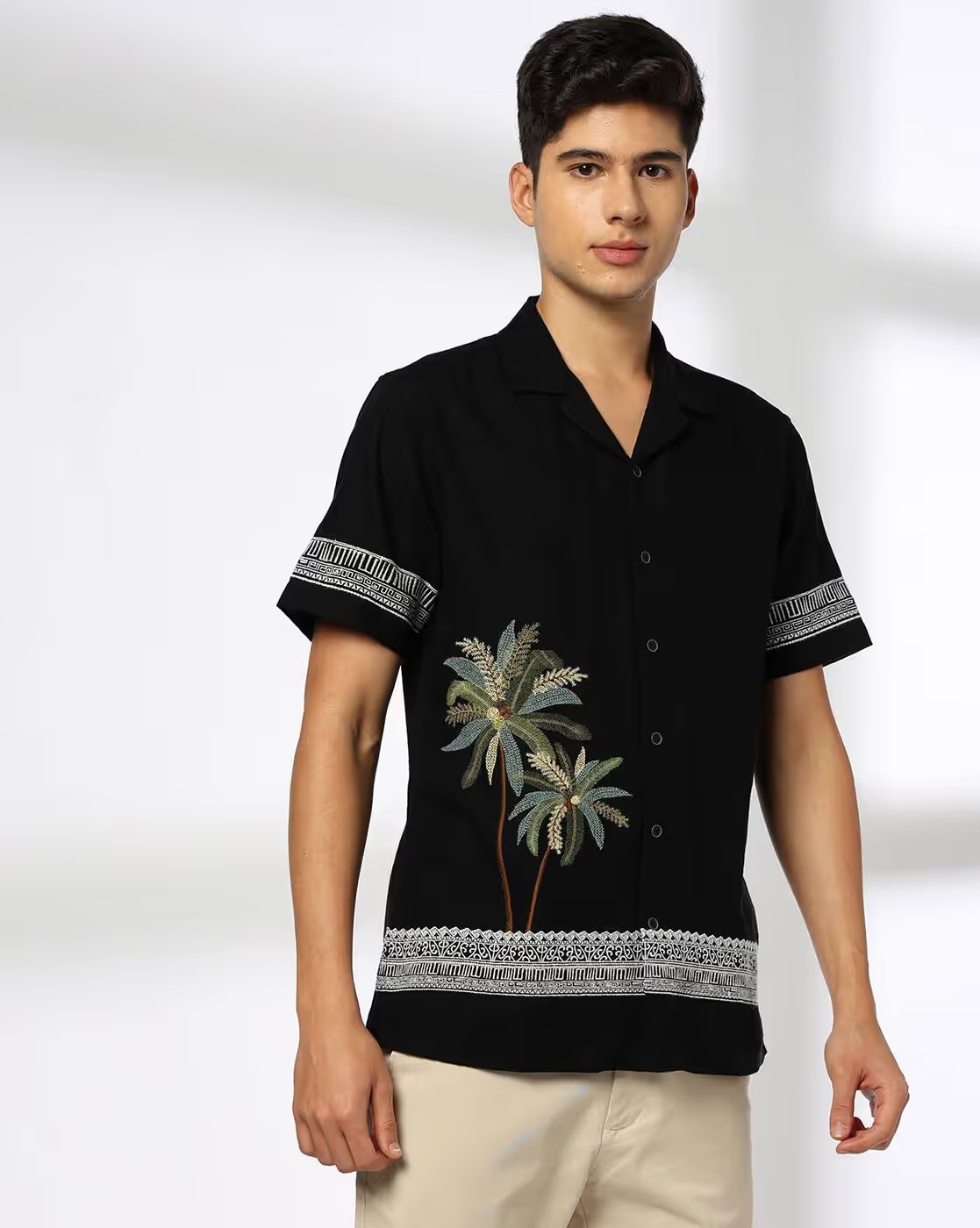 Men Embroidered Slim Fit Shirt - NETPLAY Jet Black - TRENDS