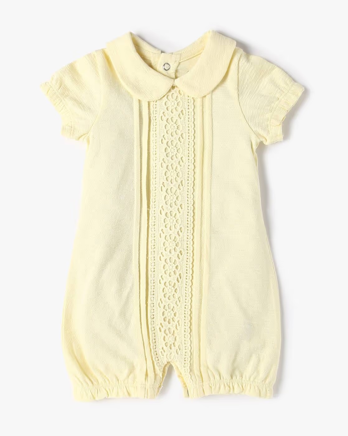 Infants Schiffli Embroidered Cotton Rompers - PLAYDAY Yellow