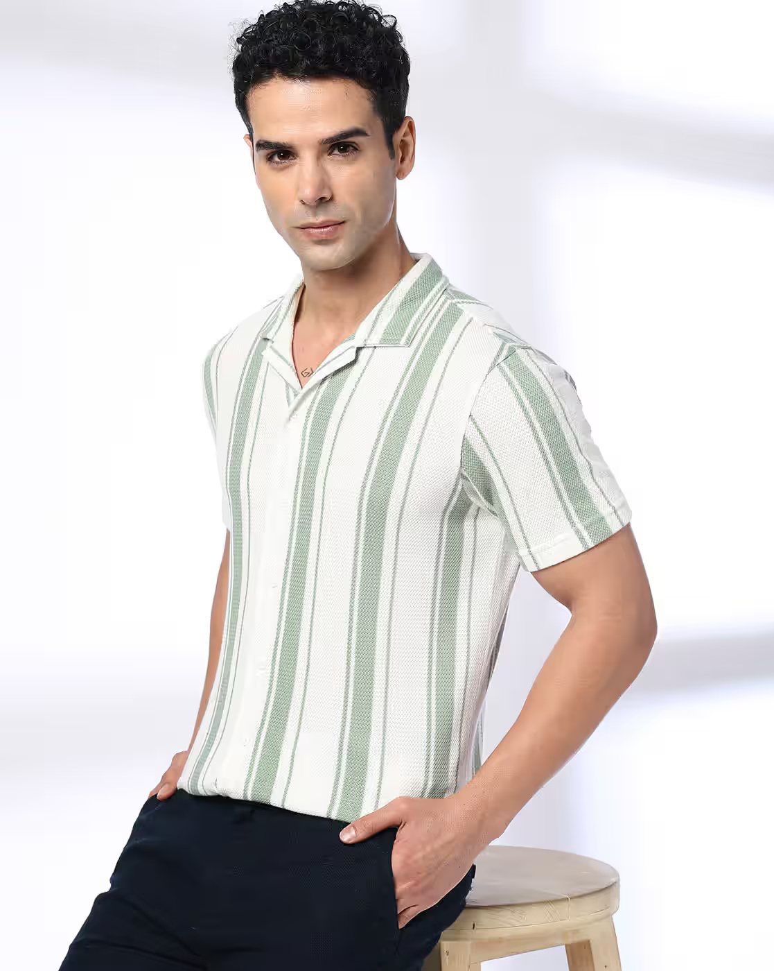 Men Striped Smart Fit Shirt - NETPLAY Green - TRENDS