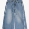 Girls Light-Wash Wide-Leg Frayed Jeans - KG FRENDZ Blue