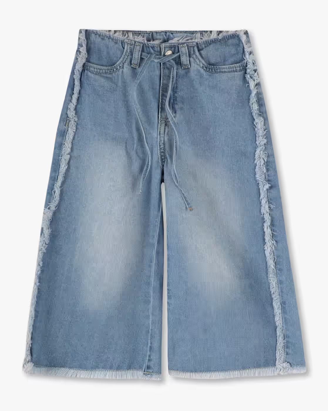 Girls Light-Wash Wide-Leg Frayed Jeans - KG FRENDZ Blue