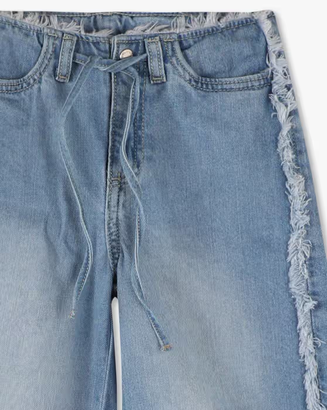 Girls Light-Wash Wide-Leg Frayed Jeans - KG FRENDZ Blue