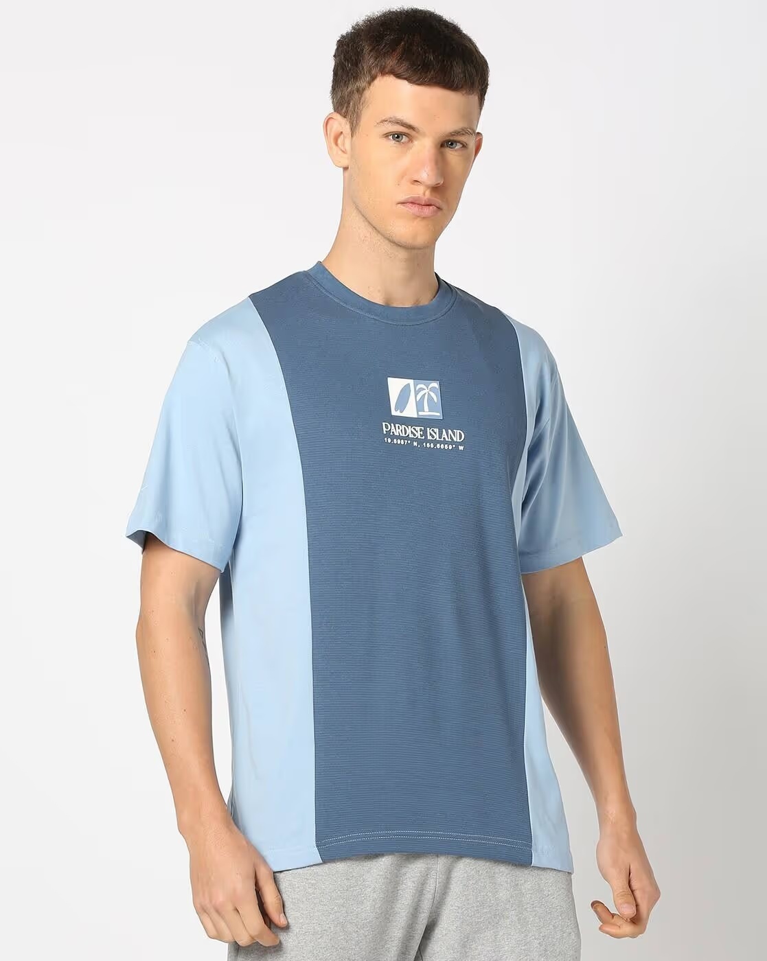 Men Colourblock Regular Fit Crew-Neck T-Shirt - Teamspirit Sky Blue