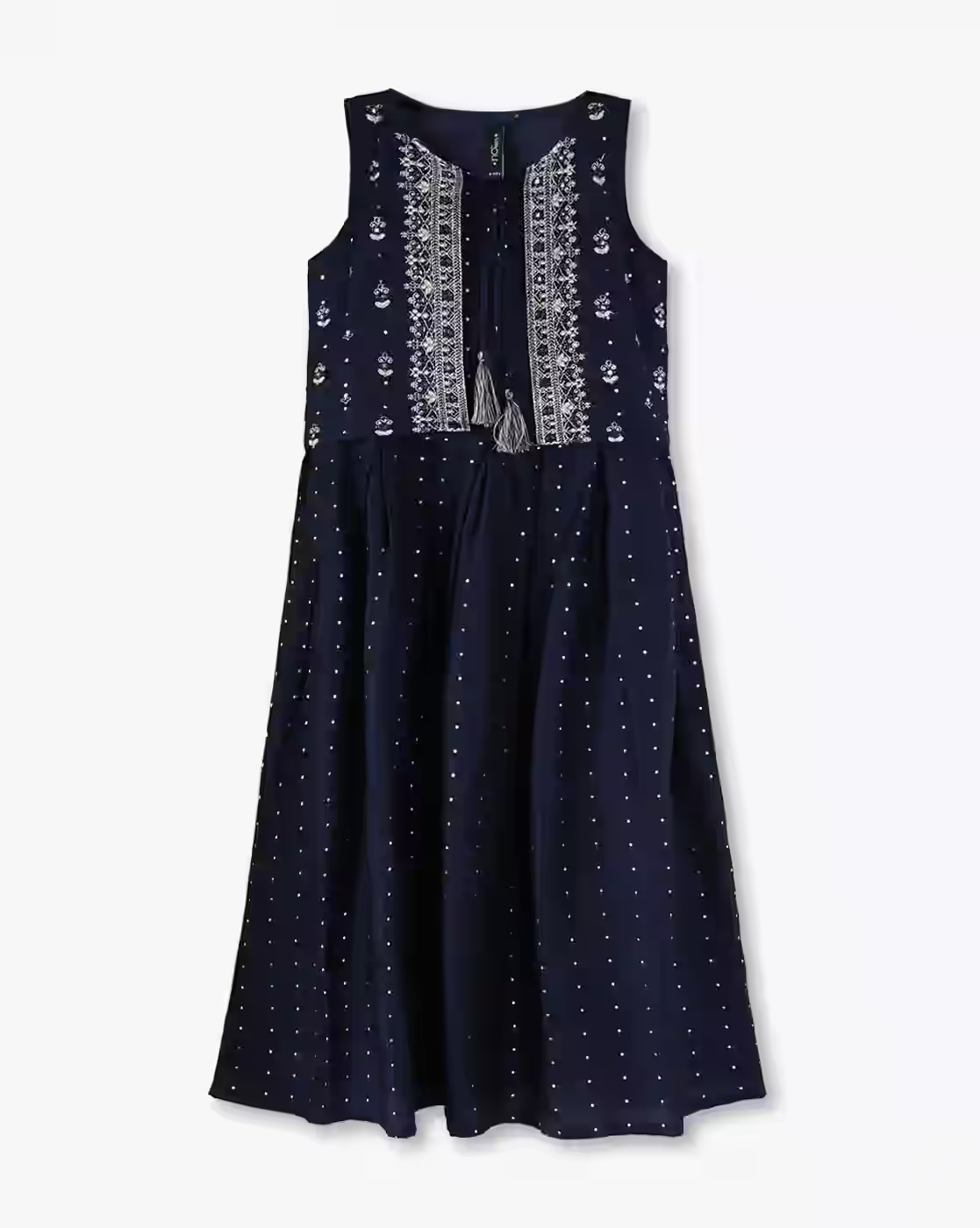 Embroidered Pleated Dress - RIO GIRLS Navy Blue