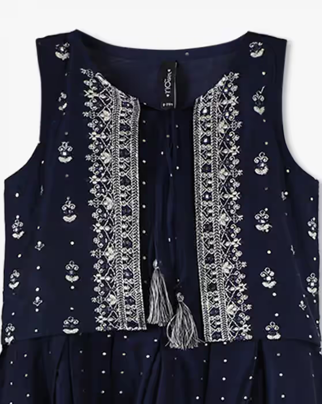 Embroidered Pleated Dress - RIO GIRLS Navy Blue