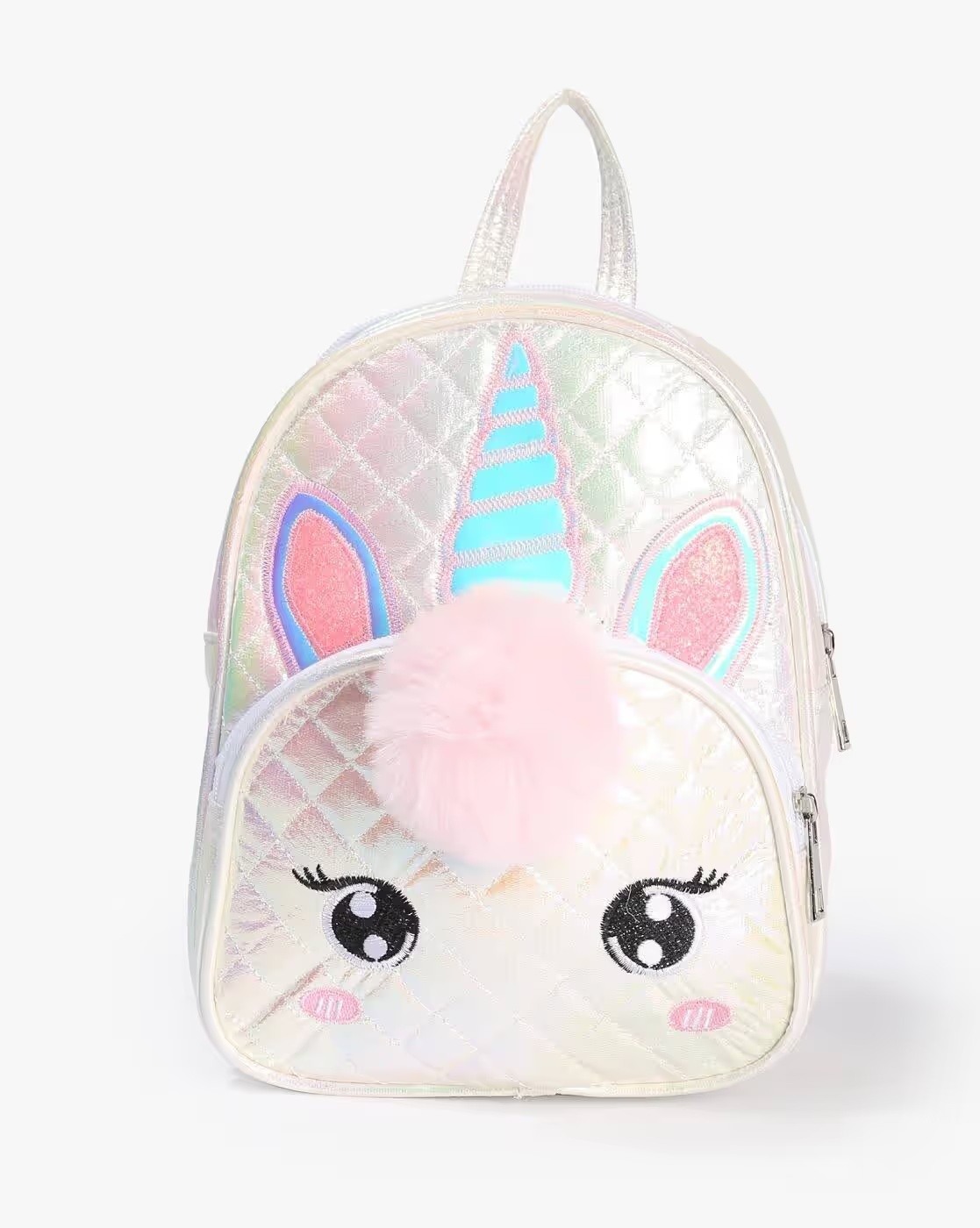 Girls Quilted Backpack with Adjustable Strap - RIO GIRLS Peach & Silver
