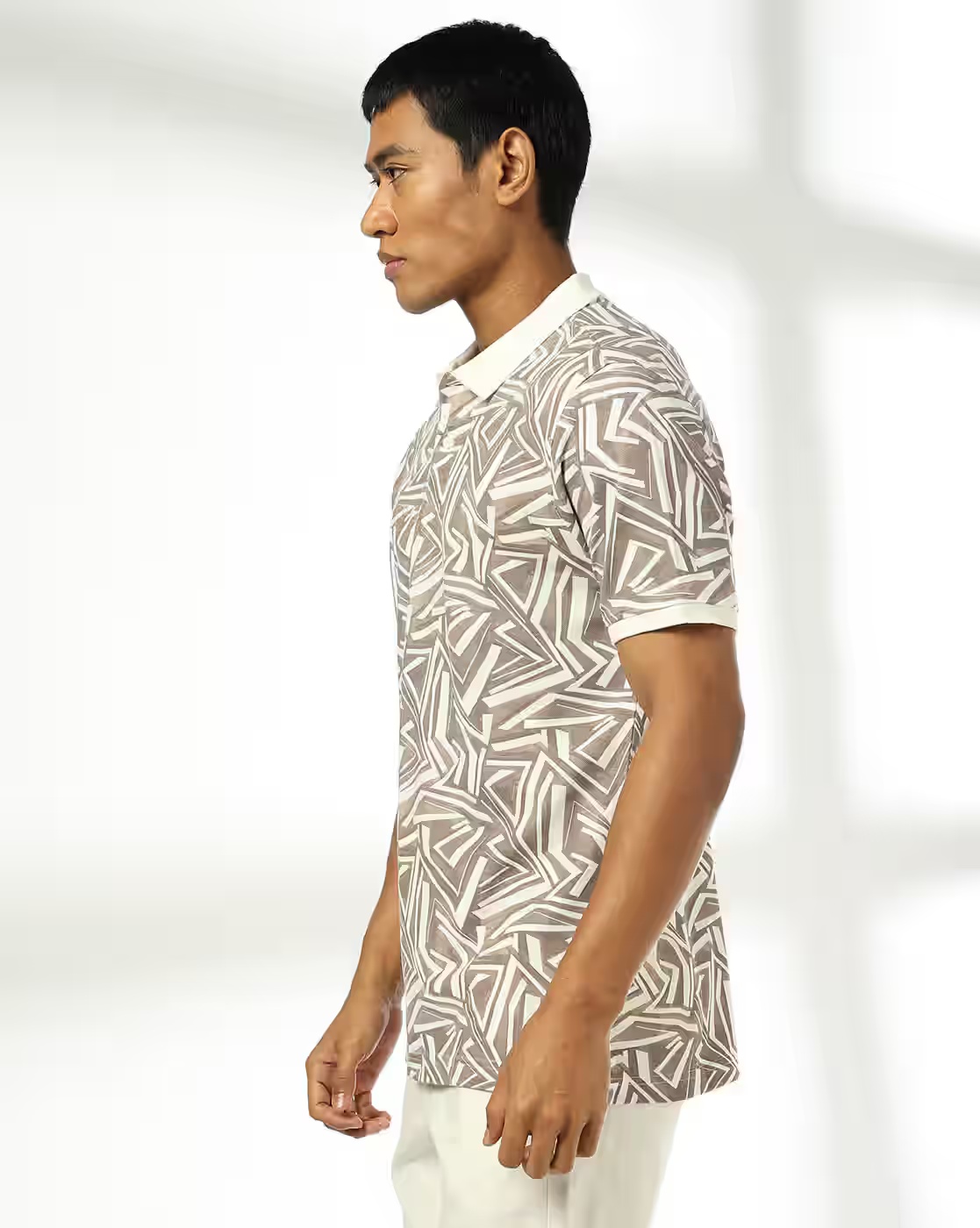 Men All-Over Print Slim Fit Polo T-Shirt - NETPLAY Brown
