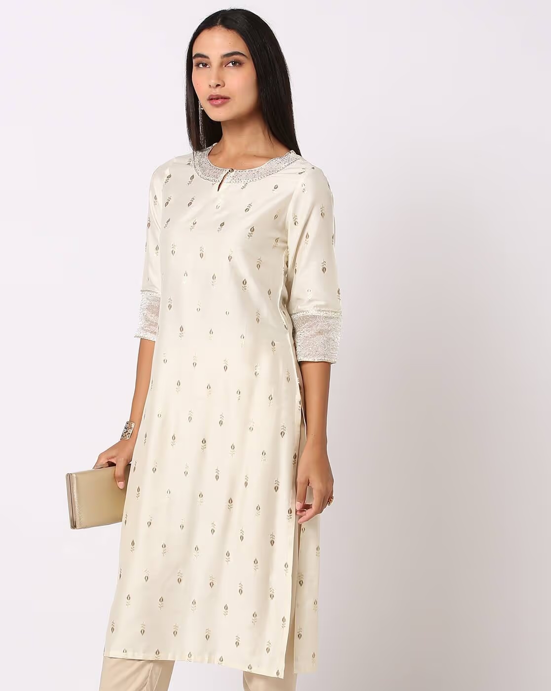 Floral Print Straight kurta - AVAASA MIX N' MATCH Off-White