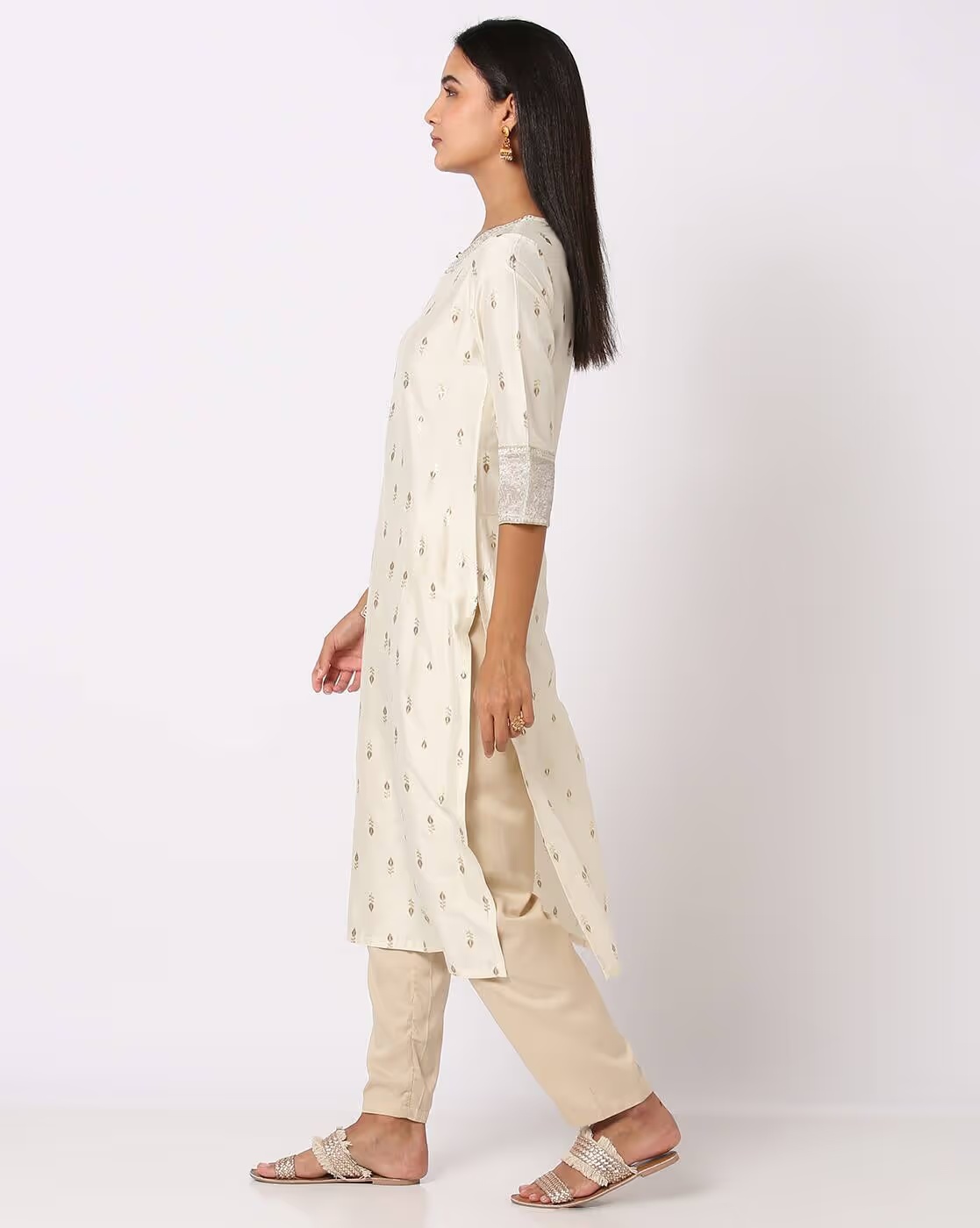 Floral Print Straight kurta - AVAASA MIX N' MATCH Off-White