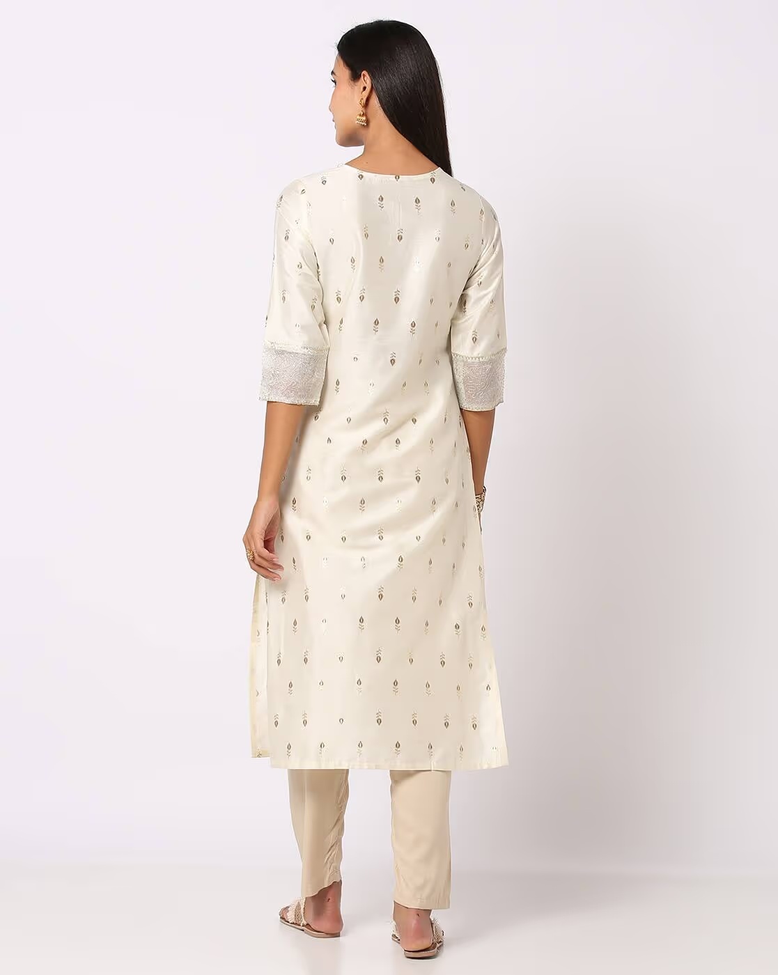 Floral Print Straight kurta - AVAASA MIX N' MATCH Off-White