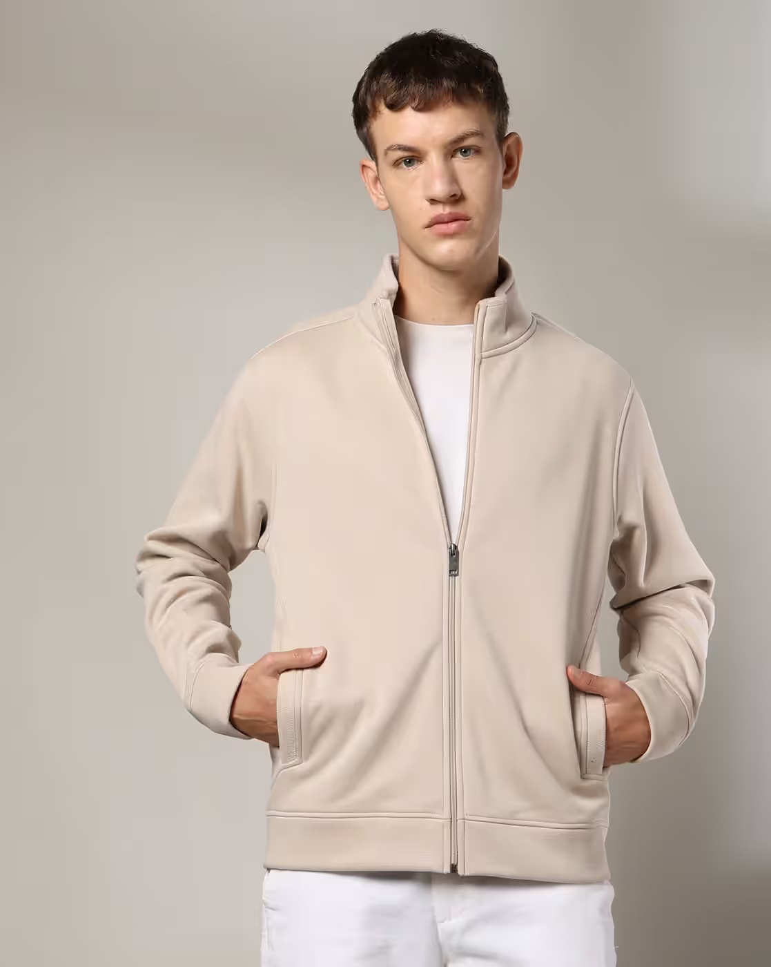 Men Bonded Regular Fit Zip-Front Sweatshirt - NETPLAY
