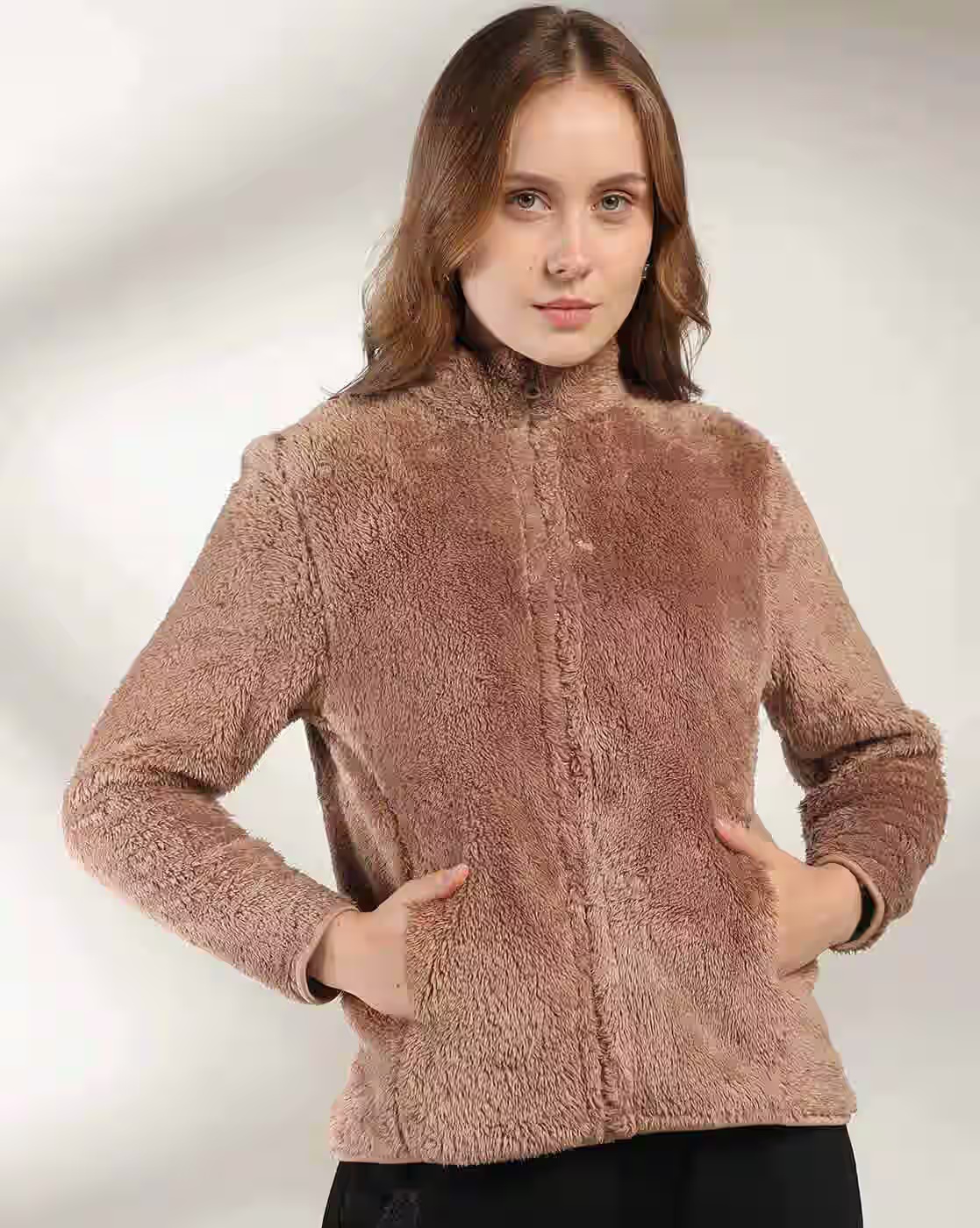 Women Regular Fit Zip-Front Faux-Fur Jacket - DNMX