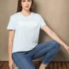 Women Typographic Print Regular Fit Crew-Neck T-Shirt - DNMX Blue
