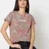 Women Floral Print Crew-Neck T-Shirt - DNMX Brown