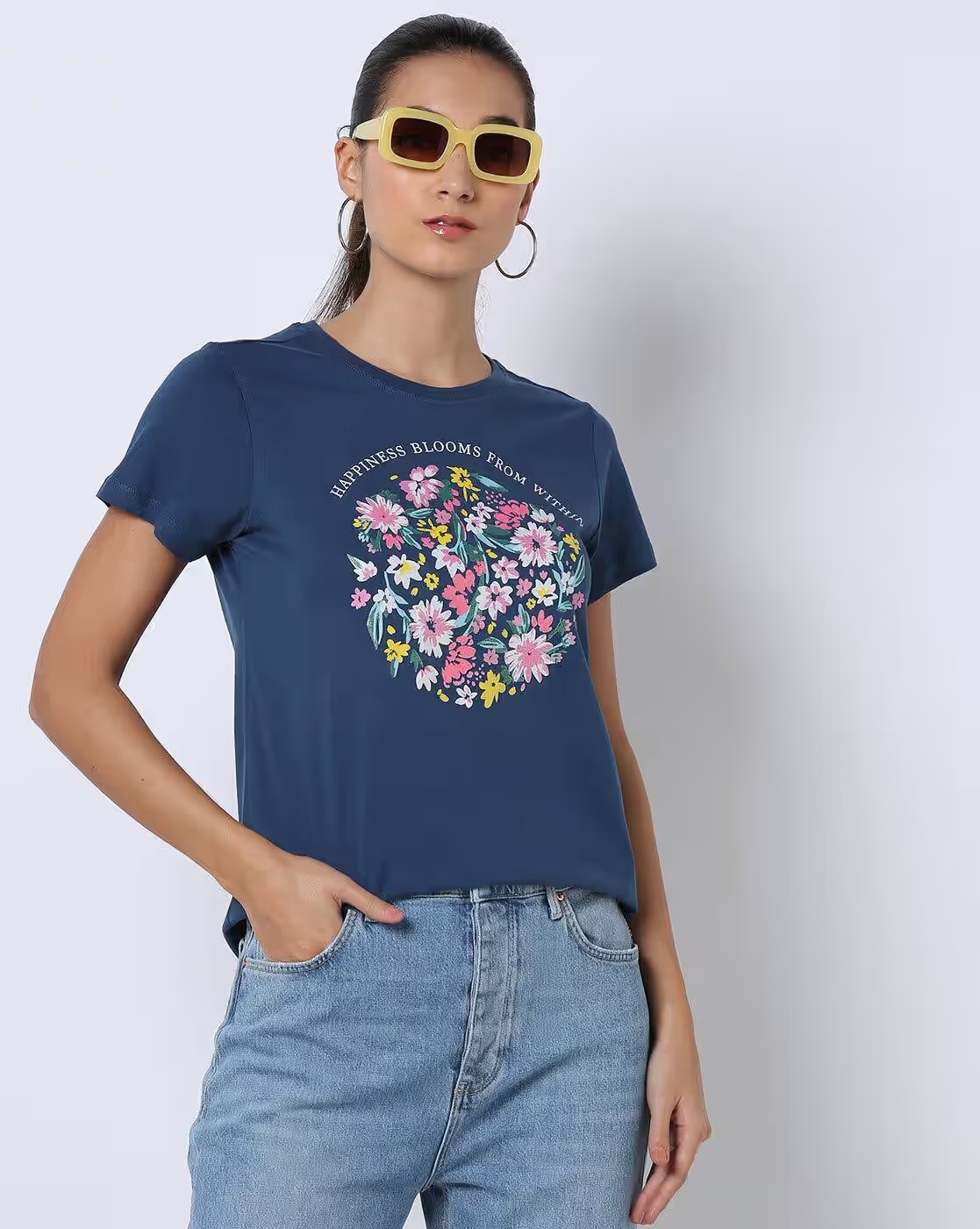 Floral Print Crew-Neck T-Shirt - DNMX