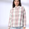 Women Checked Relaxed Fit Shirt with Patch Pocket - DNMX White