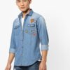 Slim Fit Denim Shirt with Applique - DNMX Blue