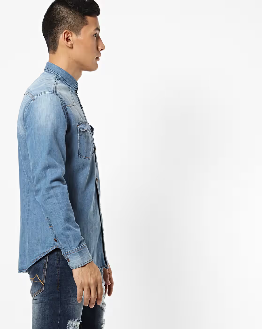 Slim Fit Denim Shirt with Applique - DNMX Blue