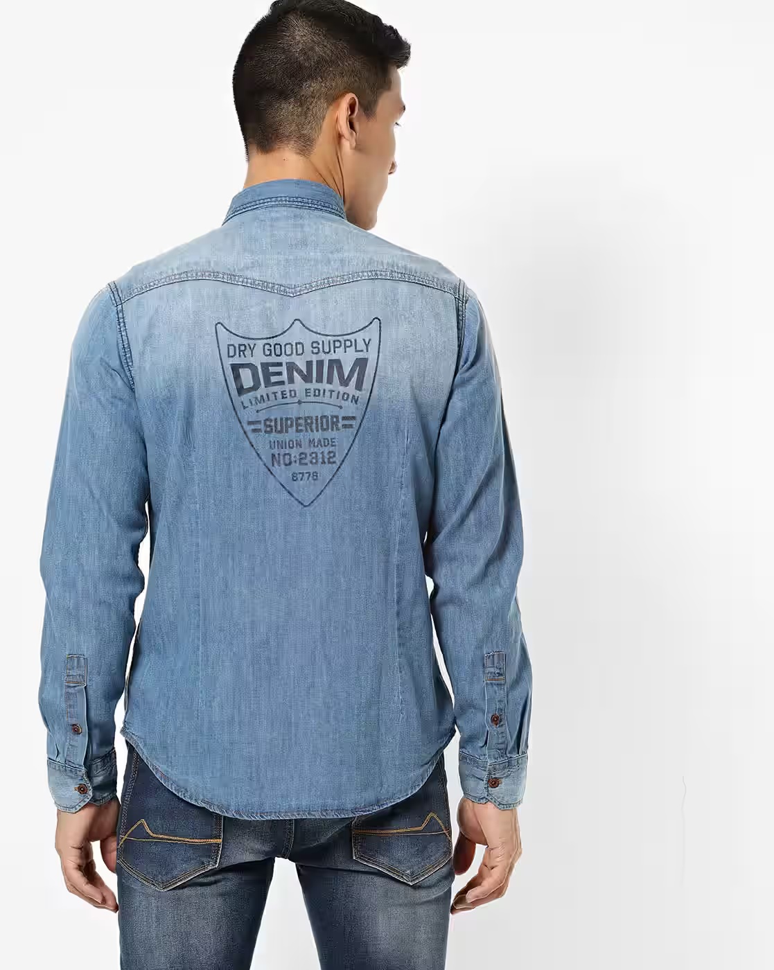 Slim Fit Denim Shirt with Applique - DNMX Blue