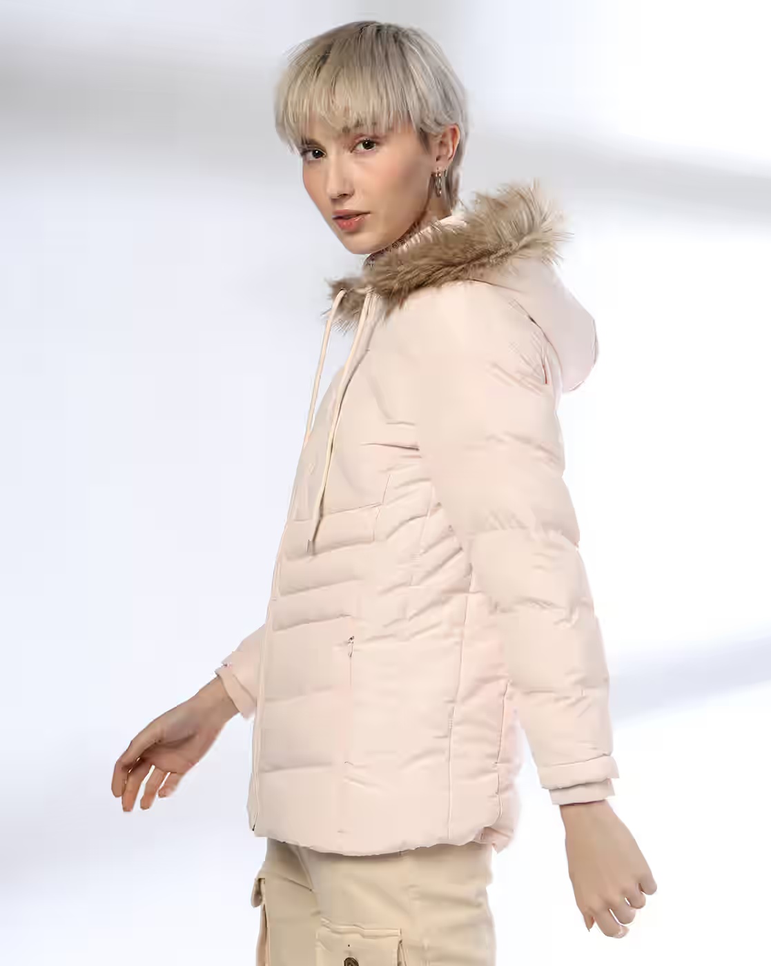 Women Regular Fit Zip-Front Hooded Puffer Jacket - DNMX Pink