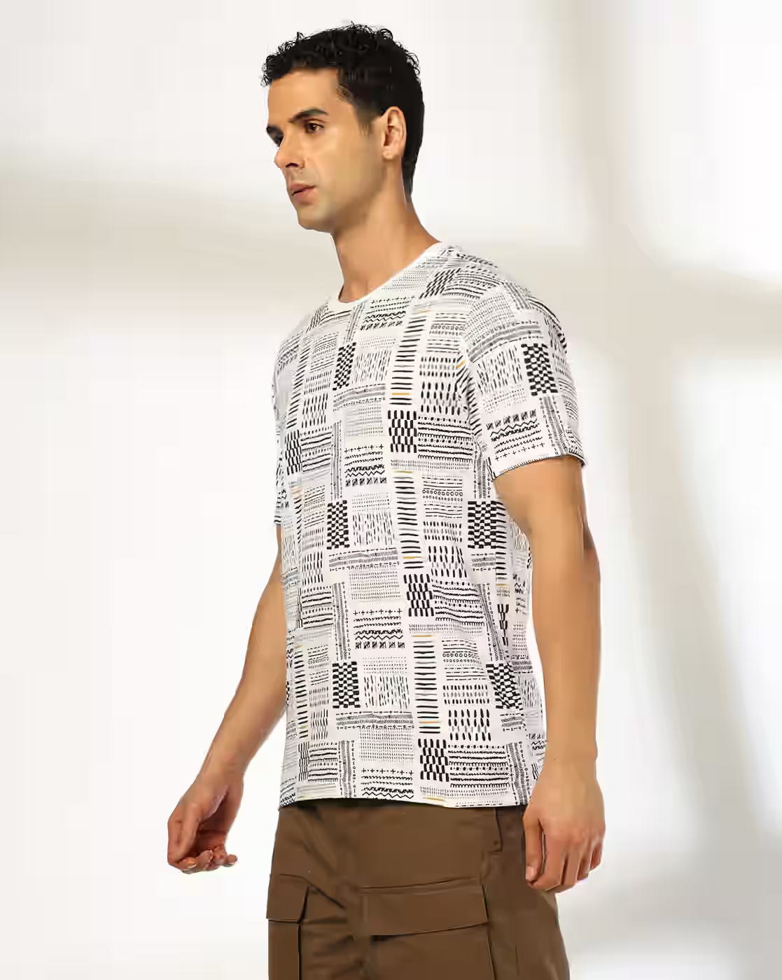 Men All-Over Print Regular Fit Crew-Neck T-Shirt - DNMX White