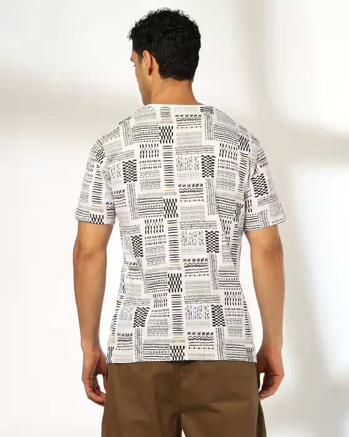Men All-Over Print Regular Fit Crew-Neck T-Shirt - DNMX White