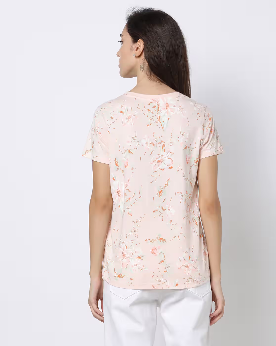 Floral Print Slim Fit Crew-Neck T-Shirt - DNMX Pink