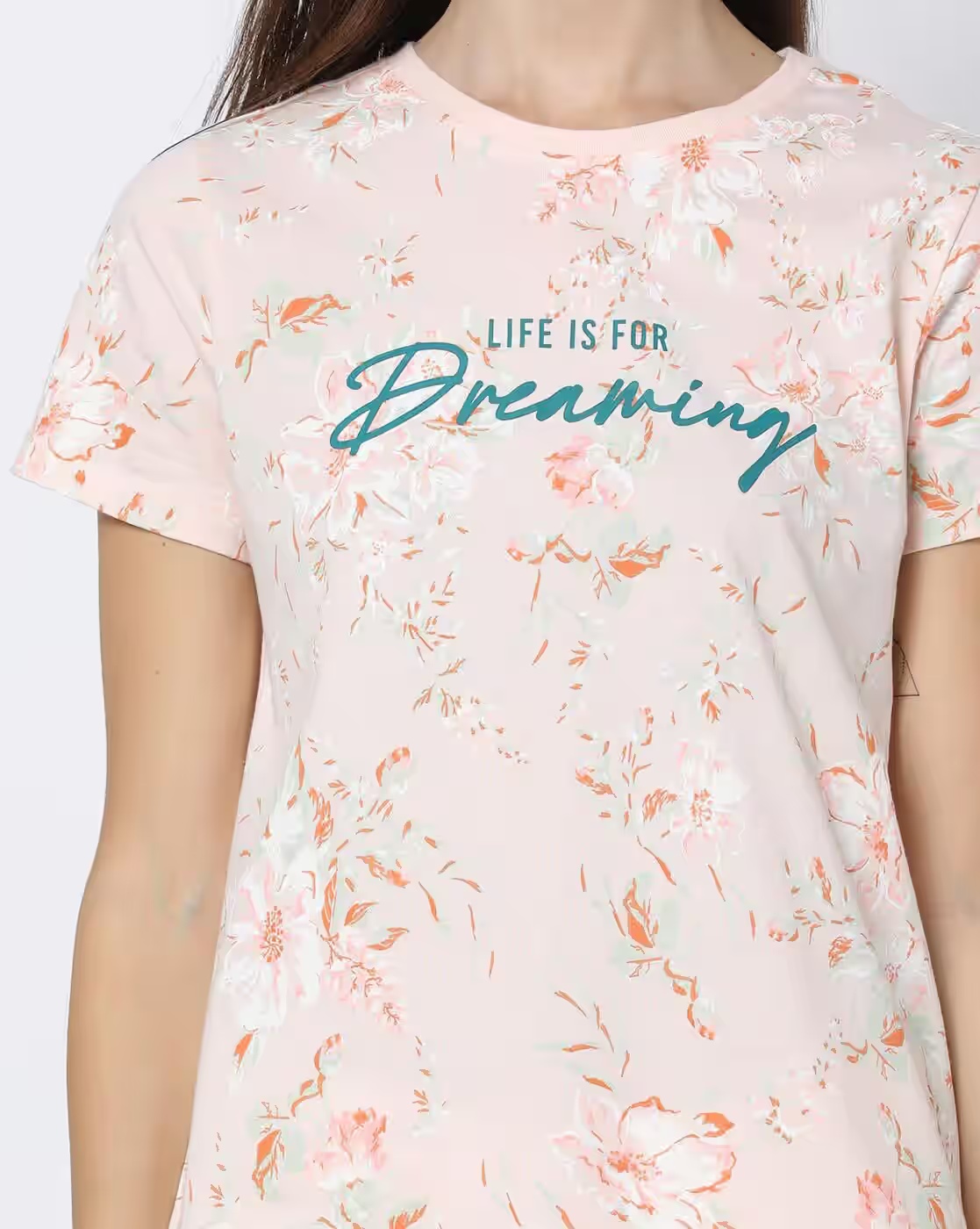 Floral Print Slim Fit Crew-Neck T-Shirt - DNMX Pink