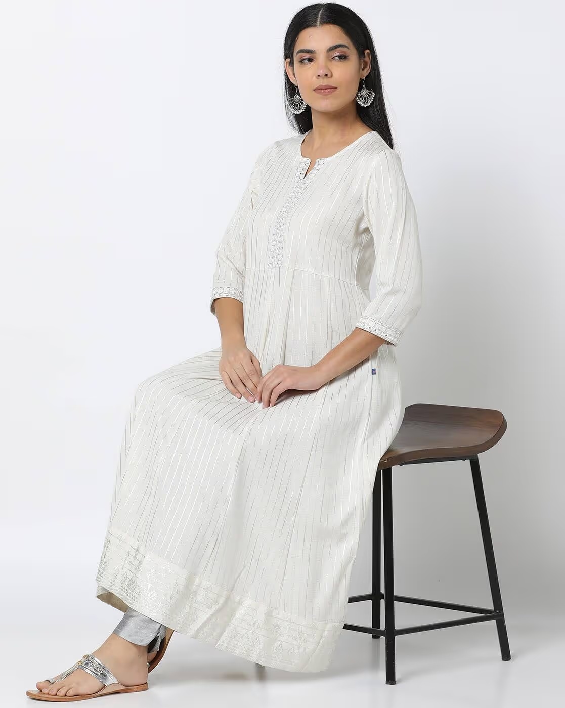 Embroidered A-Line Kurta - AVAASA MIX N' MATCH Off-White
