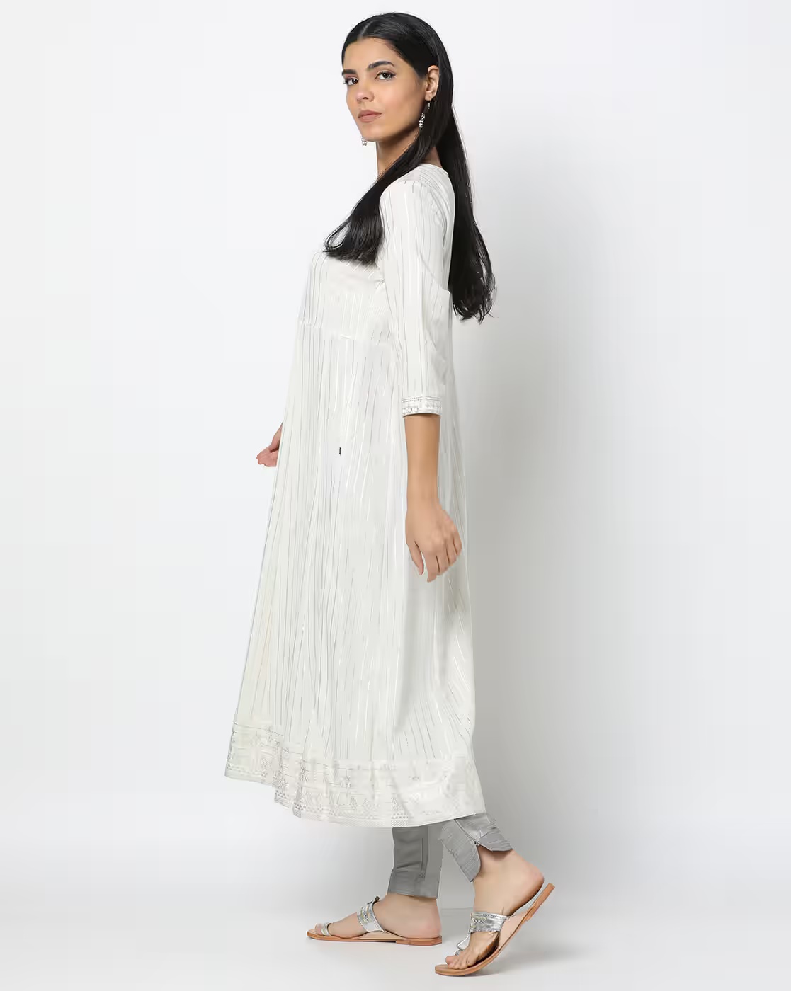 Embroidered A-Line Kurta - AVAASA MIX N' MATCH Off-White