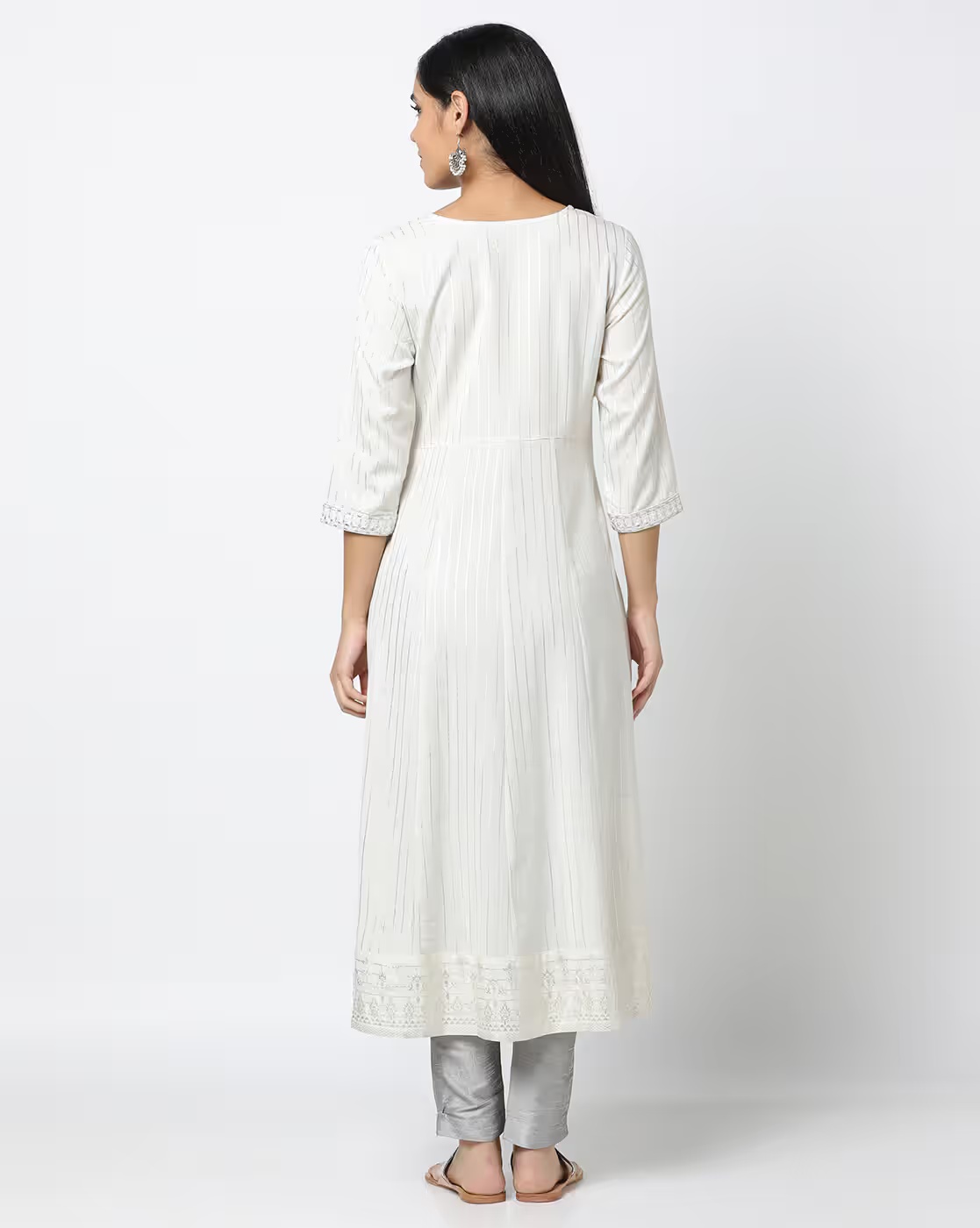 Embroidered A-Line Kurta - AVAASA MIX N' MATCH Off-White