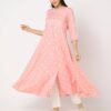 Floral Print Flared Kurta - AVAASA MIX N' MATCH Peach