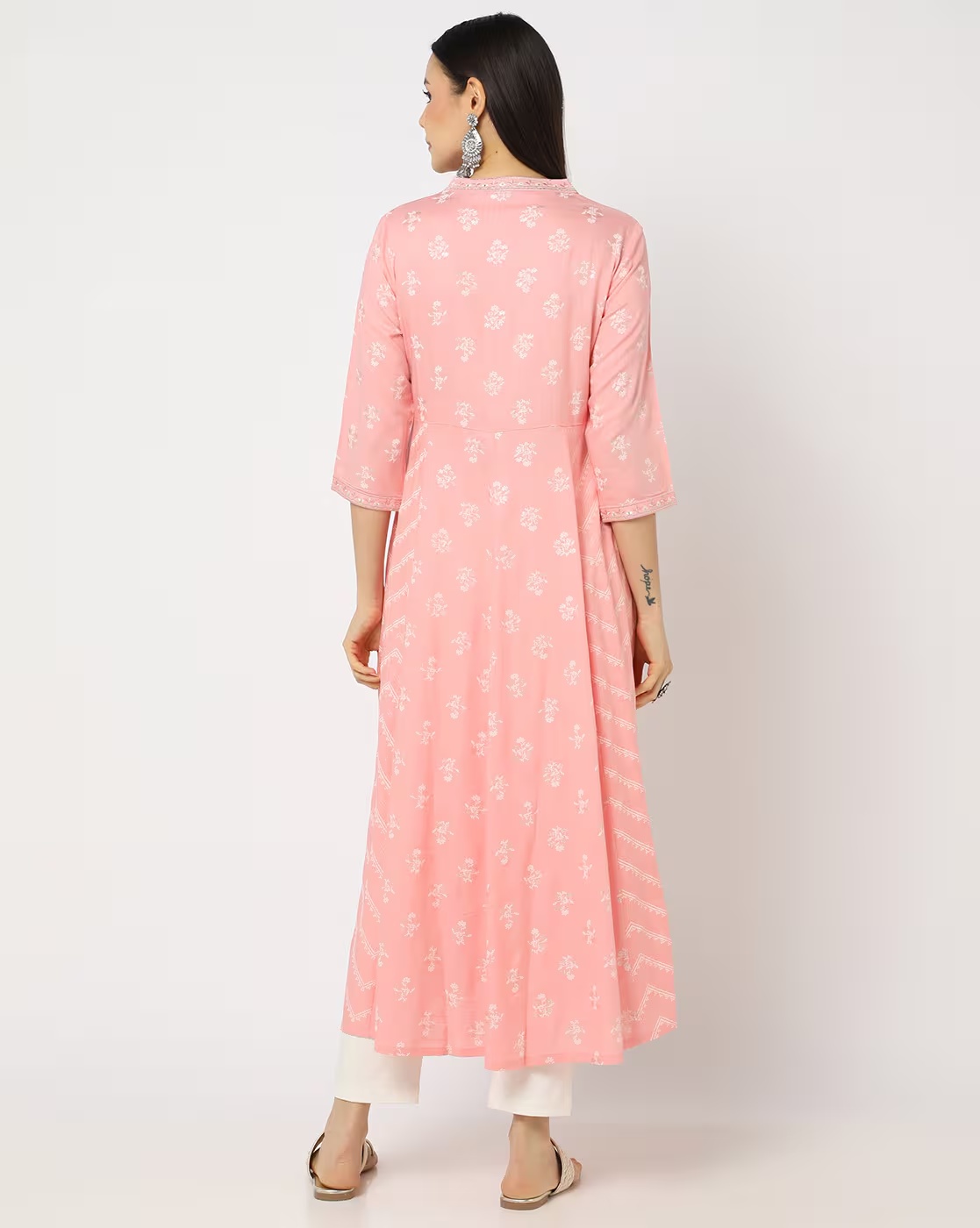 Floral Print Flared Kurta - AVAASA MIX N' MATCH Peach