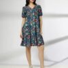 Women Floral Print Tiered Dress - FUSION Royal Blue