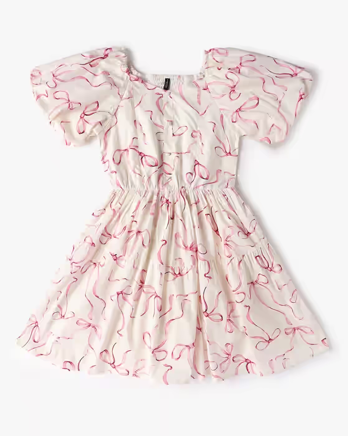 Girls Bow Print Fit & Flare Dress - RIO GIRLS Off White