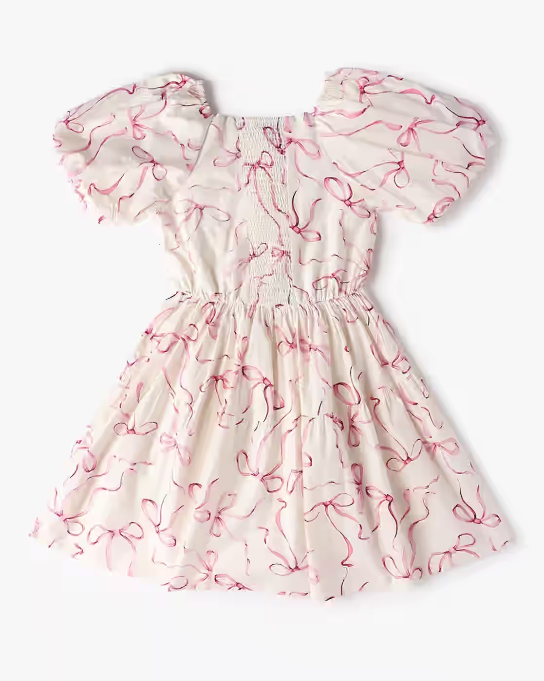 Girls Bow Print Fit & Flare Dress - RIO GIRLS Off White