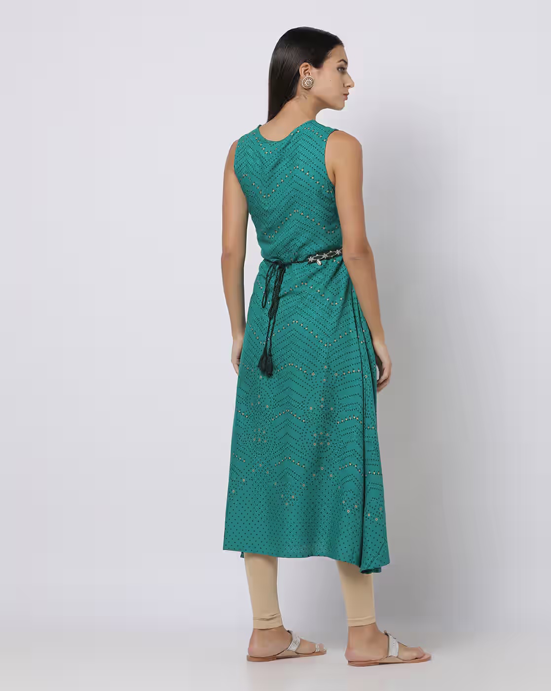 Bandhani Print A-Line Kurta with Belt - FUSION Green