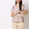 Floral Print Peplum Top - FIG Peach