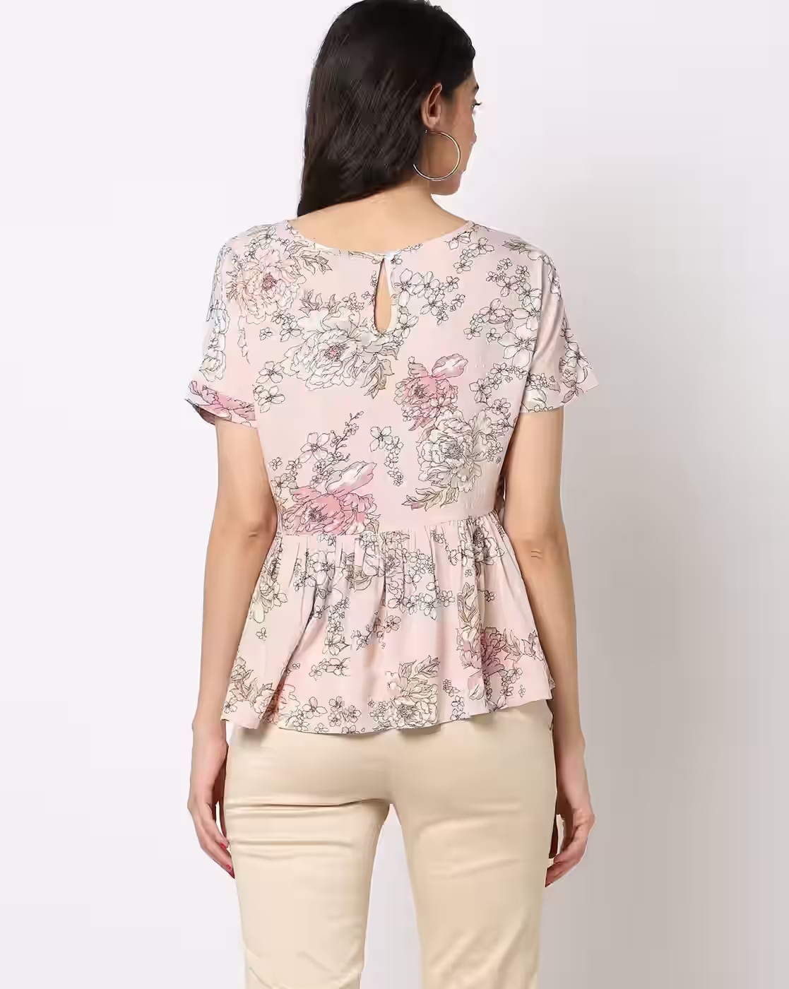 Floral Print Peplum Top - FIG Peach