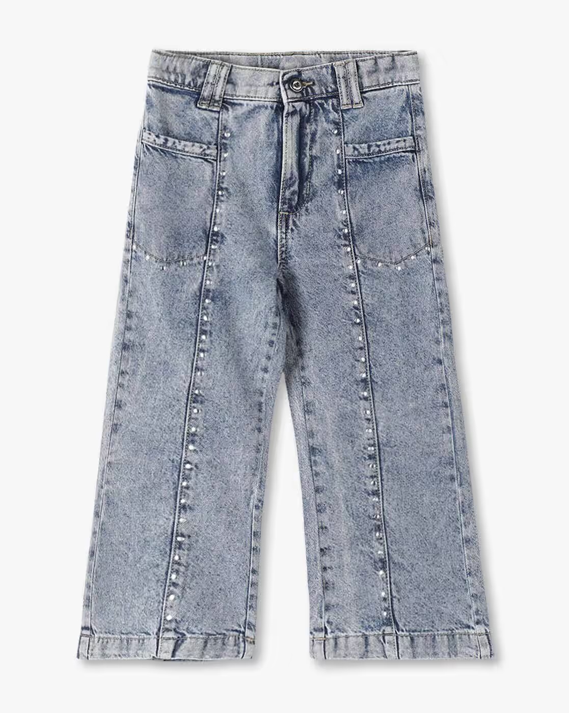 Girls Heavily Washed Bootcut Jeans with Metal Studs - KG FRENDZ