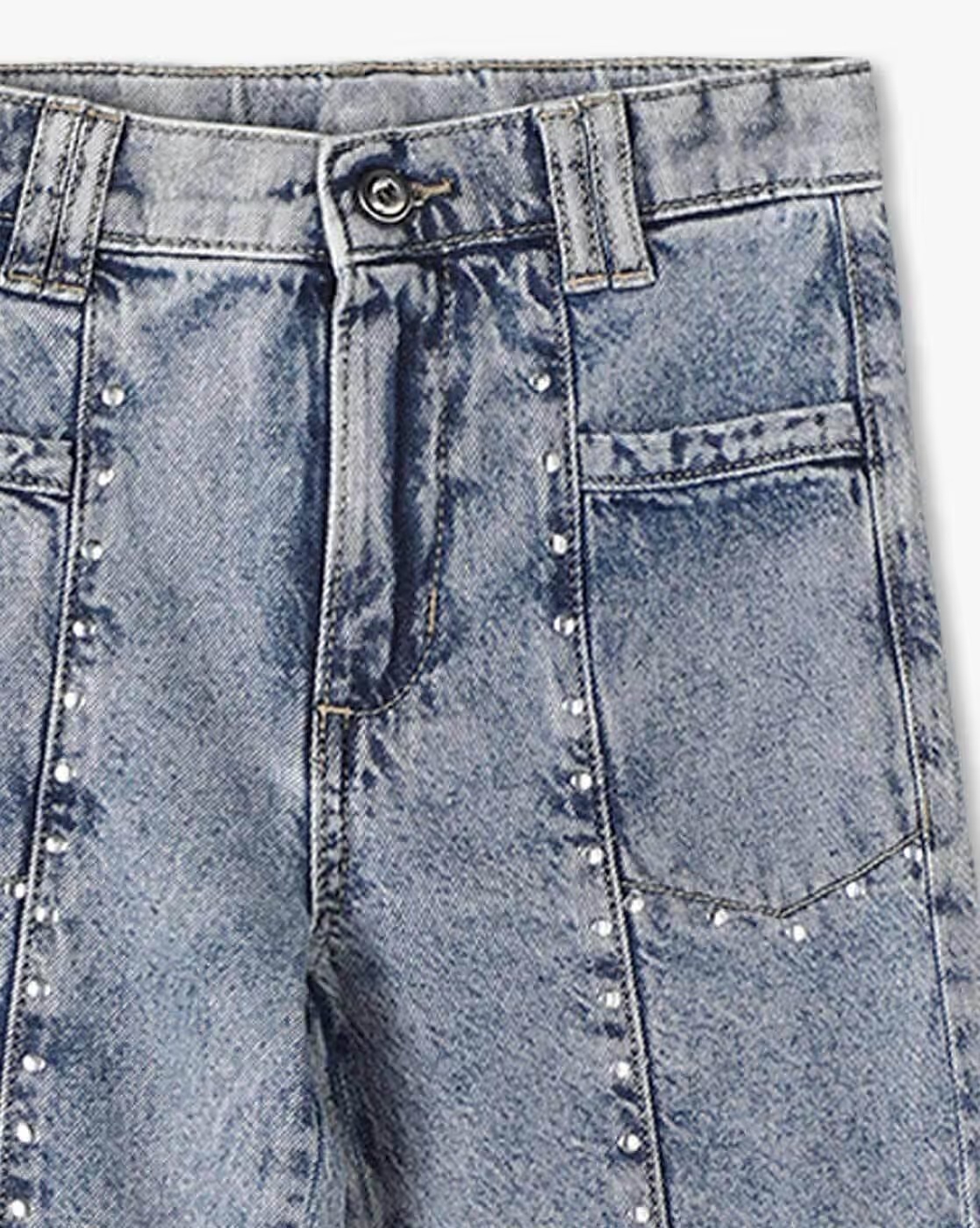 Girls Heavily Washed Bootcut Jeans with Metal Studs - KG FRENDZ